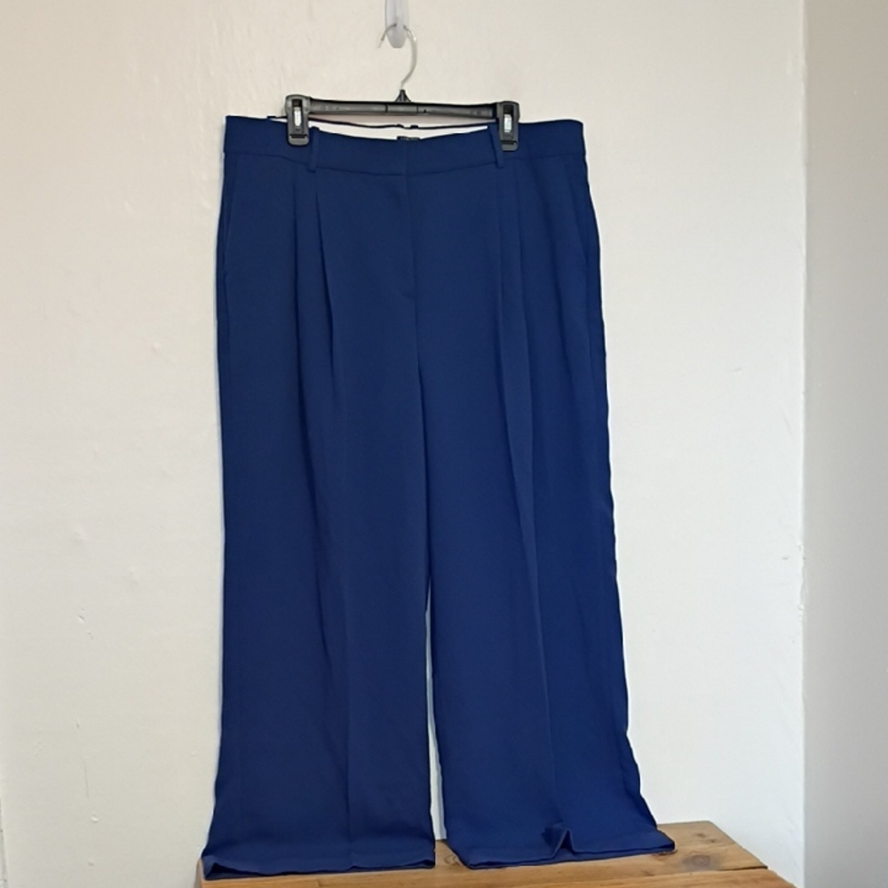 J Crew Essential Wide Leg Pant in City Crepe Pants Mediterranean Navy Size 16